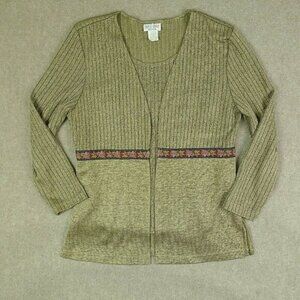 Dress Savvy Women 10 Petite Brown Stripe Two-Piece Tank And Cardigan Long Sleeve